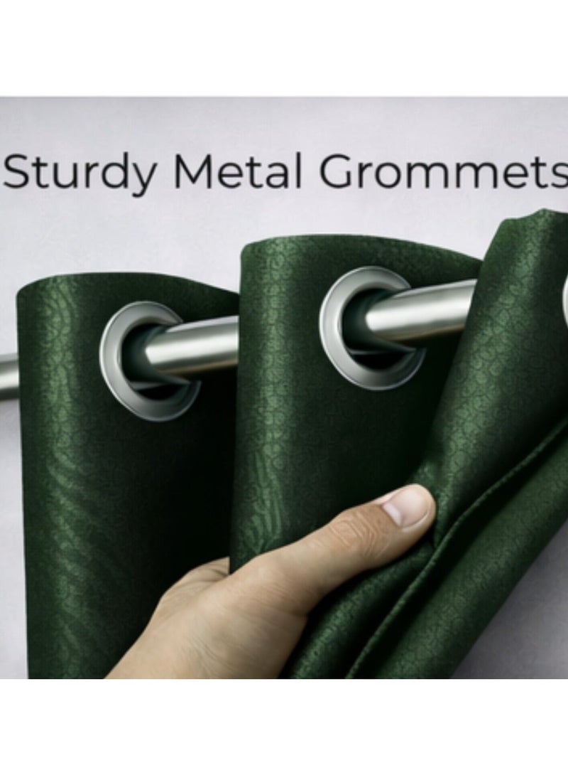 Bliss Casa Embossed Blackout Curtain Panels 140×240 cm – Thermal Insulated, Noise Reducing, Light & UV Blocking Grommet Drapes for Bedroom & Living Room, 2-Panels (Dark Green) - Image 4